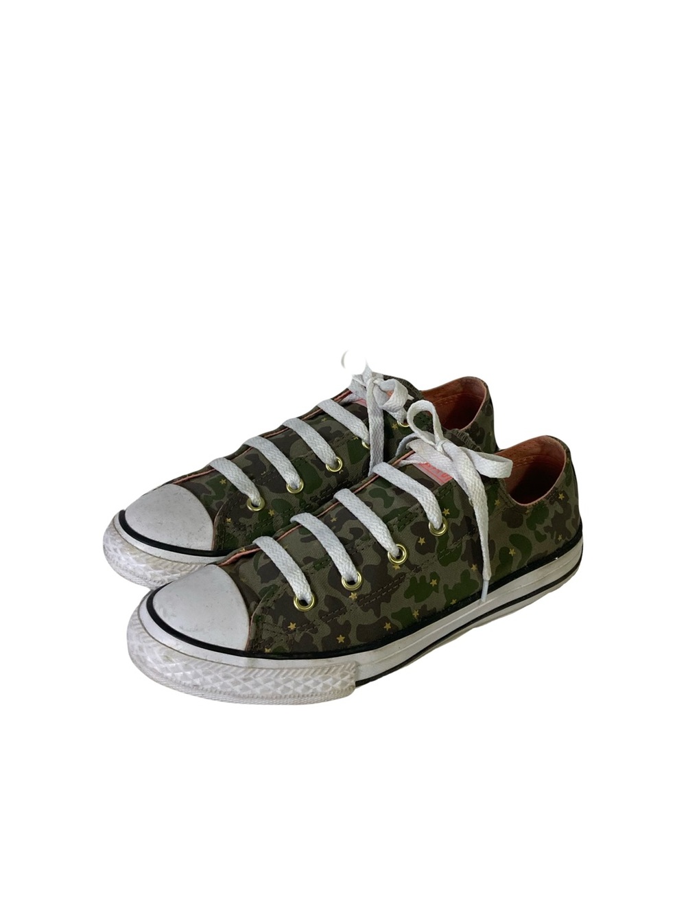 Nwot CONVERSE ALL STAR Sneakers Youth 3.5 Camo Low-Top Olive-Green Gold-Star